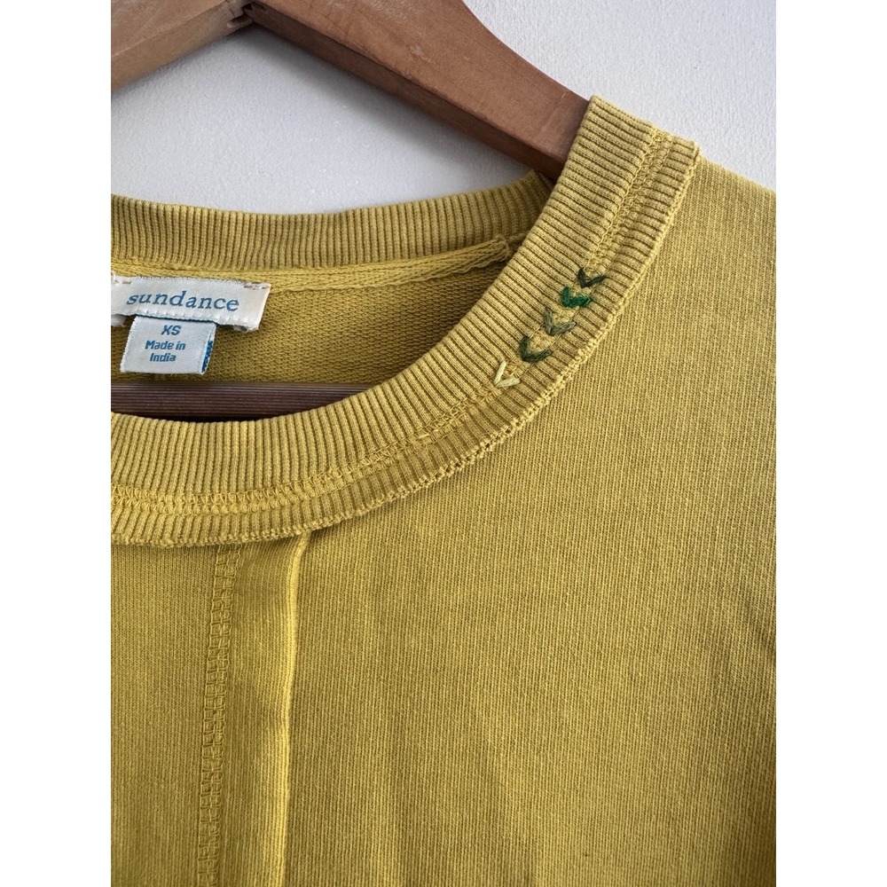 Boho Embroidered Raw Sweatshirt Sundance Xs Mustard Bright Colorful Detailed - Picture 2 of 6
